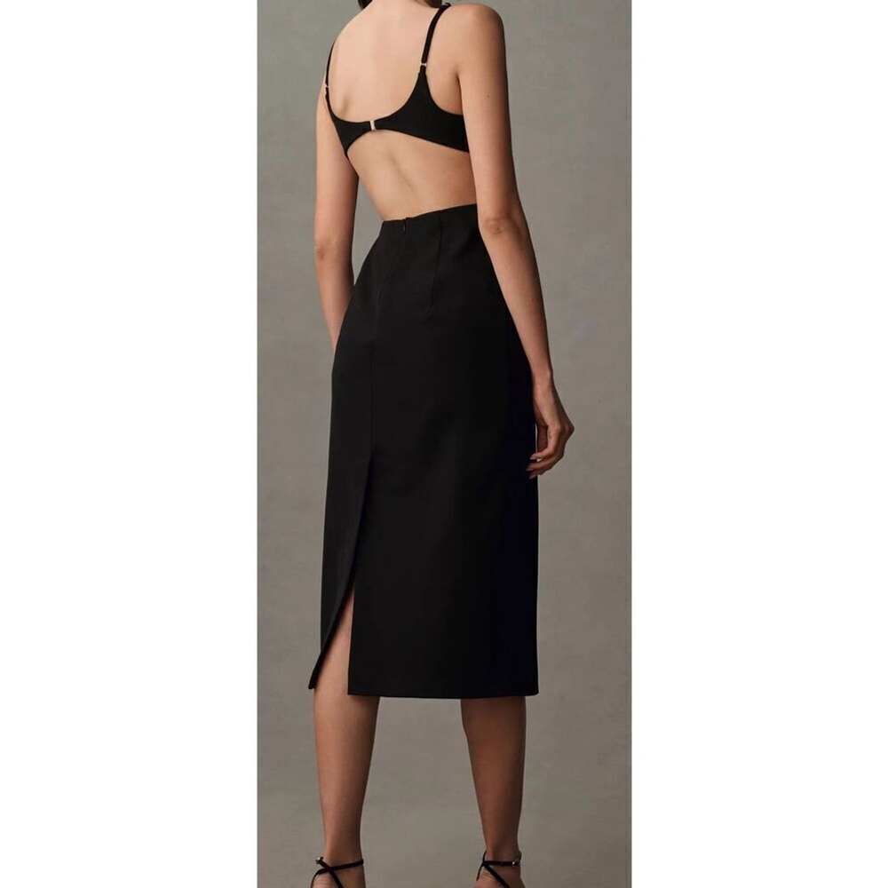 Anthropologie Chic Black Sexy Scoop-Neck Midi Party Dress 4 - Picture 3 of 11